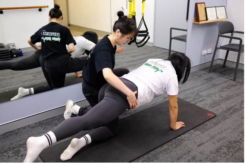 Gentle postpartum reformer Pilates session for safe recovery after pregnancy.